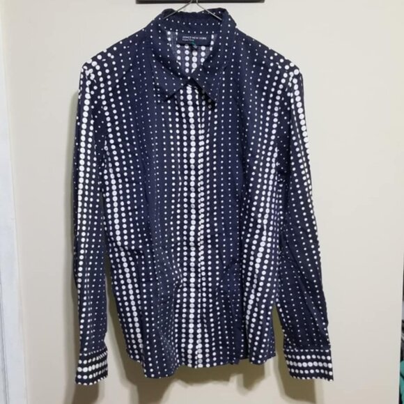 Jones New York Blouse Navy White Shirt Polka Dots Large Modern Office - Picture 1 of 6